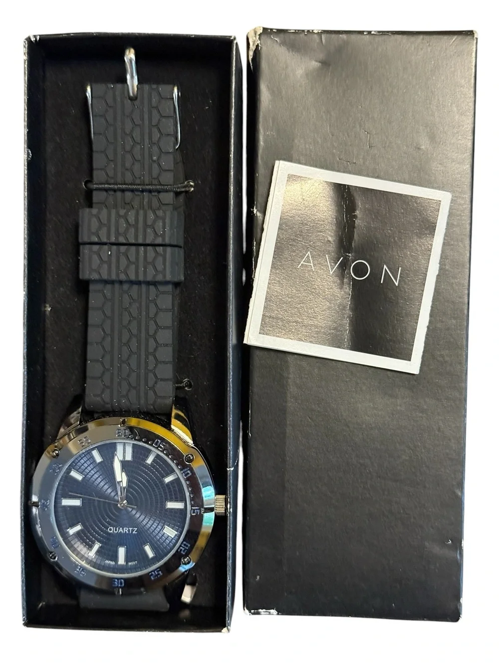 Avon Men's Blue and Black Quartz Watch with Silicone Strap NIB
